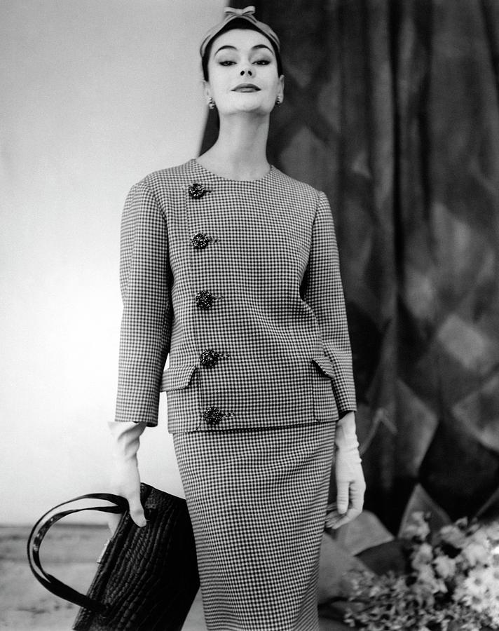 Model Wearing A Balenciaga Suit Photograph by Henry Clarke