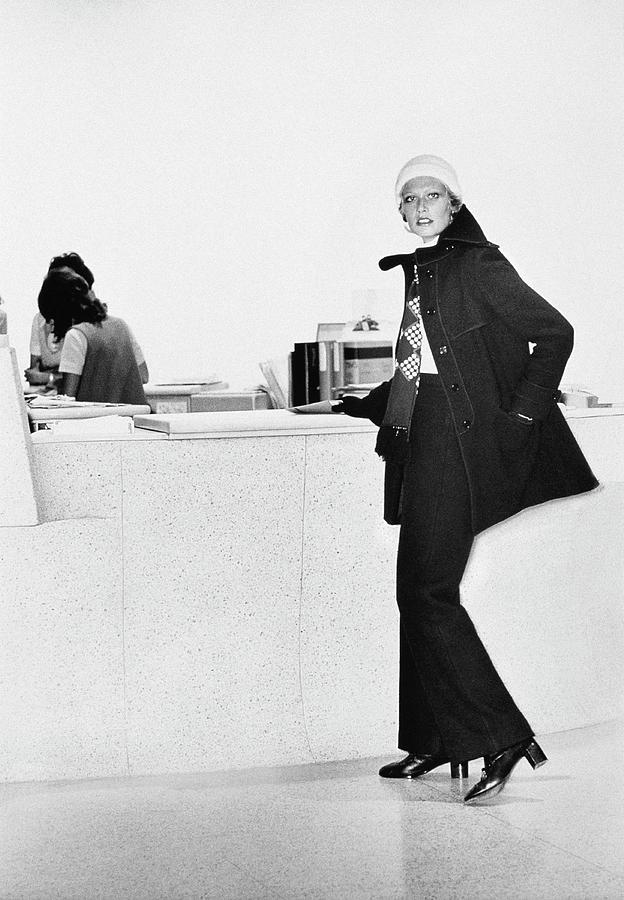 Model Wearing A Calvin Klein Coat And Pants Photograph by Kourken Pakchanian