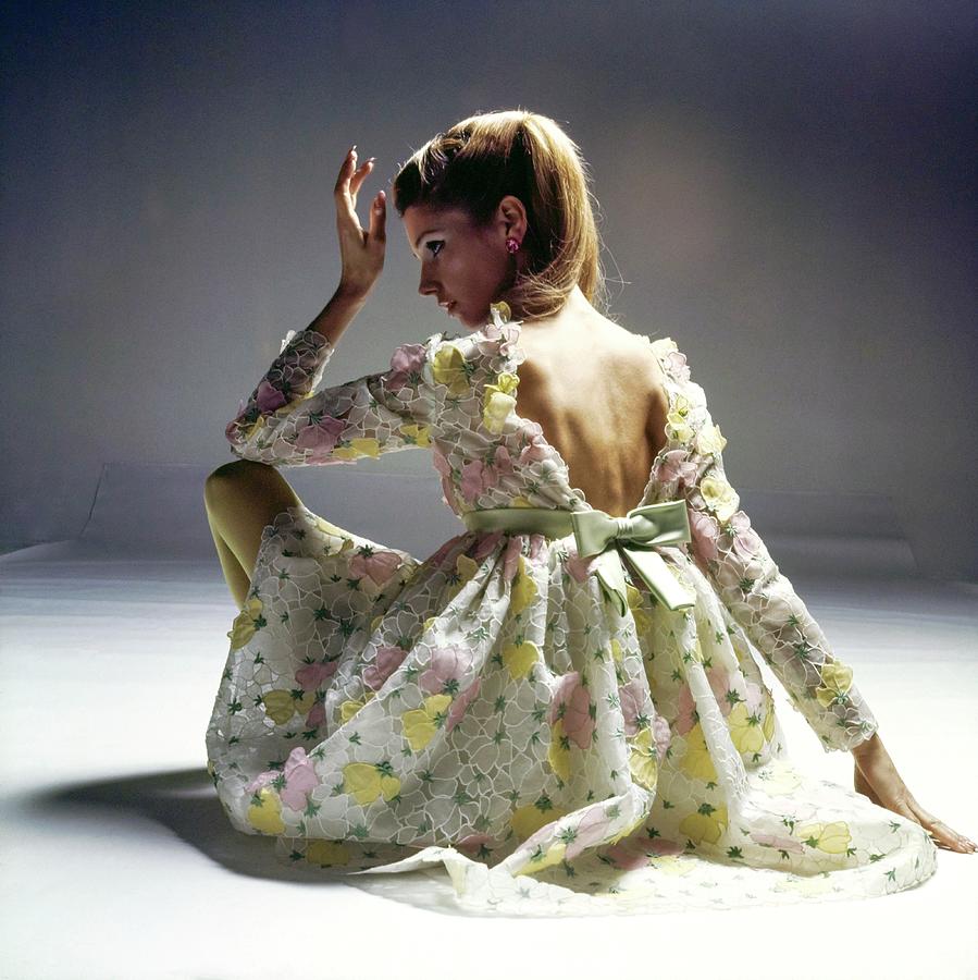 Model Wearing A George Halley Dress Photograph by Bert Stern