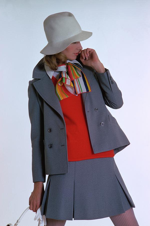 Model Wearing A Grey Jacket And Skirt Photograph by William Connors
