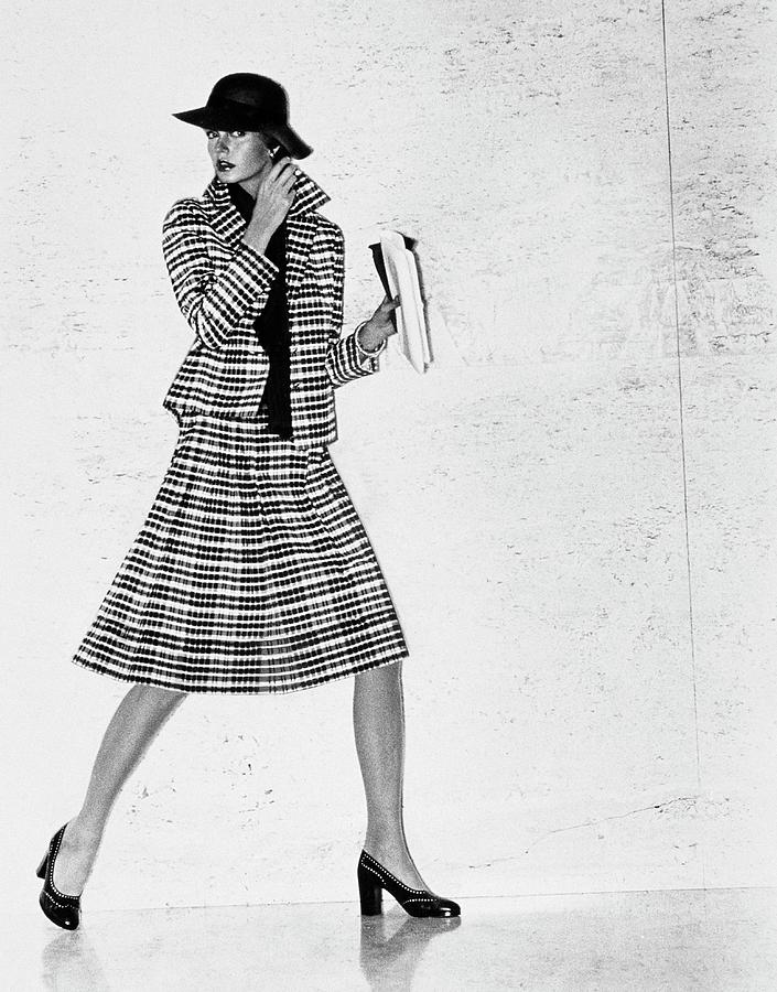 Model Wearing A Plaid Jacket And Dress Photograph by Kourken Pakchanian