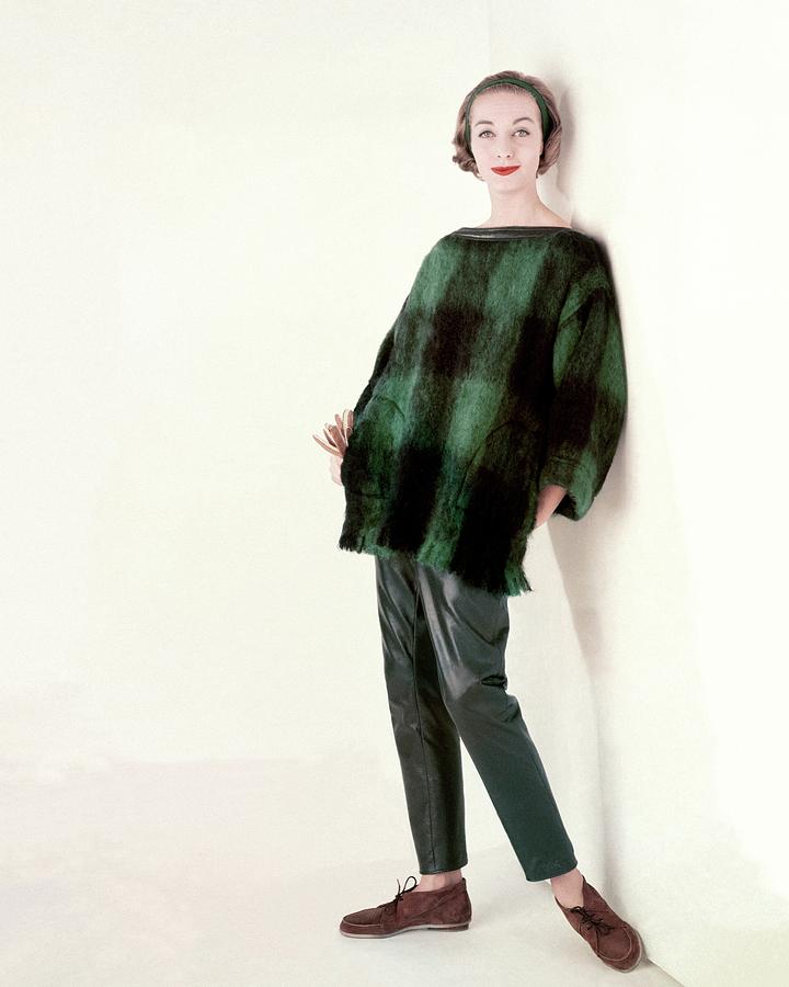 Model Wearing A Plaid Sweater And Leather Pants Photograph by Frances McLaughlin-Gill
