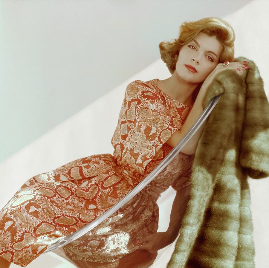 Model Wearing A Print Dress By Donald Brooks Photograph by Henry Clarke