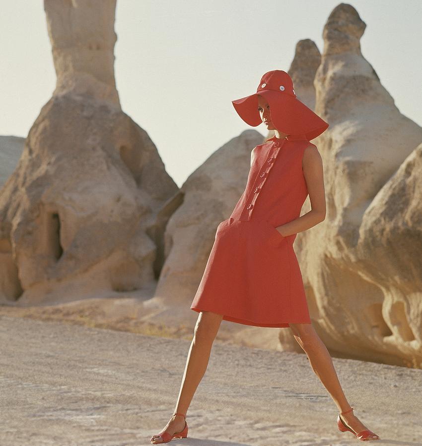 Model Wearing A Red Linen Dress By Joan Leslie Photograph by Henry Clarke