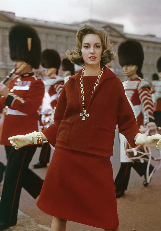 Model Wearing A Wool Outfit At Buckingham Palace Photograph by Frances McLaughlin-Gill