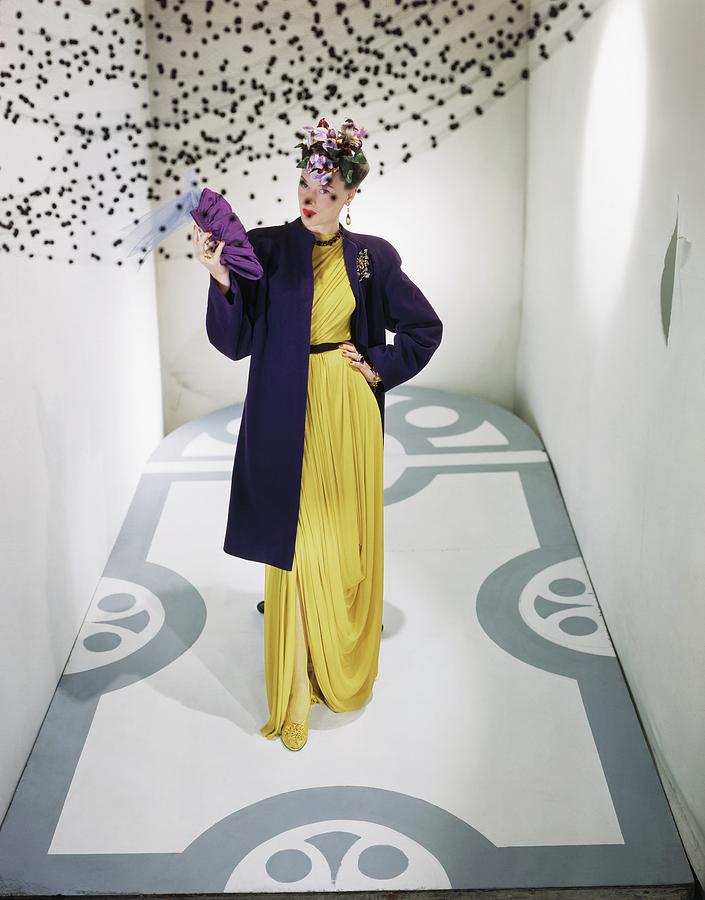 Model Wearing Bergdorf Goodman Dress And Coat Photograph by Horst P. Horst