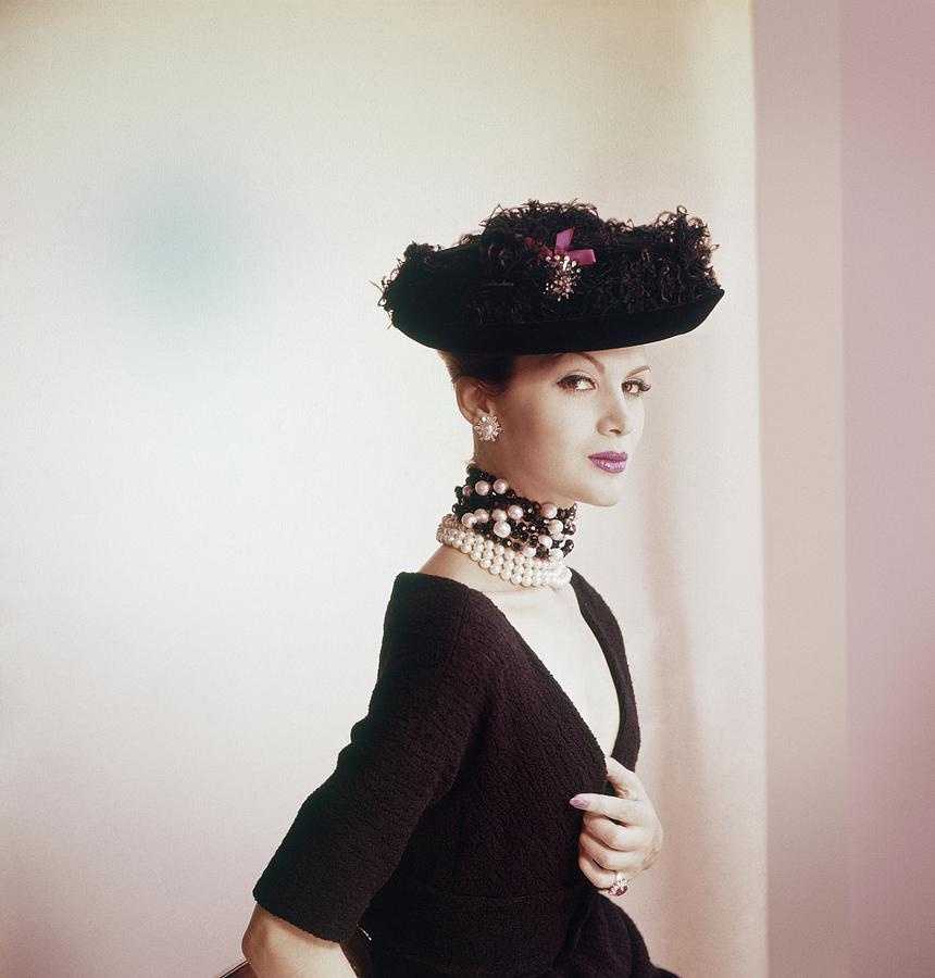 Model Wearing Black Hat With Feathers Photograph by Horst P. Horst