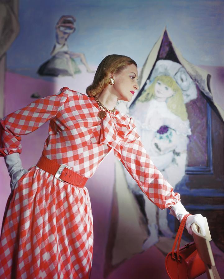 Model Wearing Checked Dress Photograph by Horst P. Horst