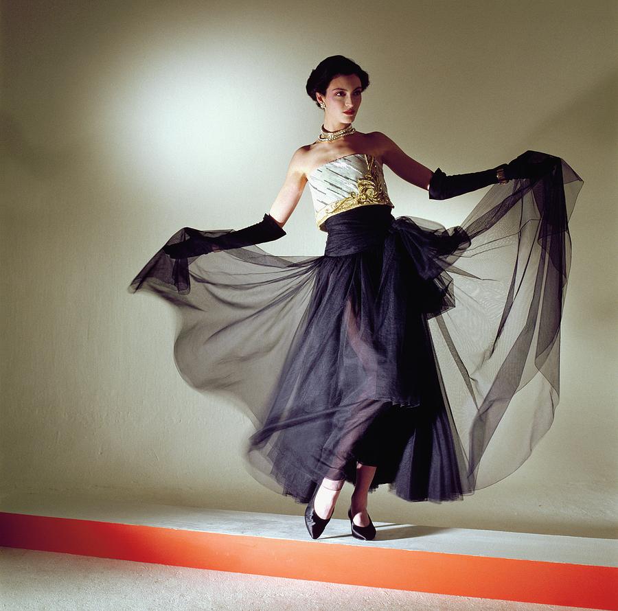 Model Wearing Chiffon Evening Gown Photograph by Horst P. Horst