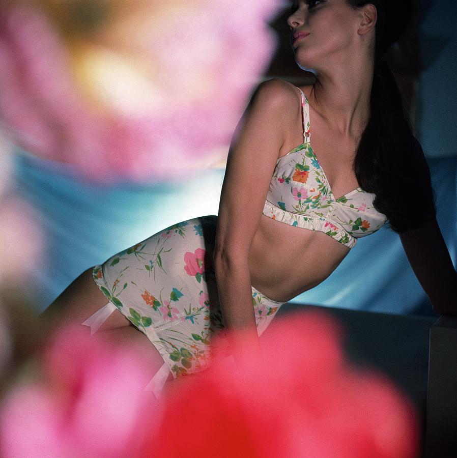 Model Wearing Floral Underwear By Warners Photograph by Horst P. Horst