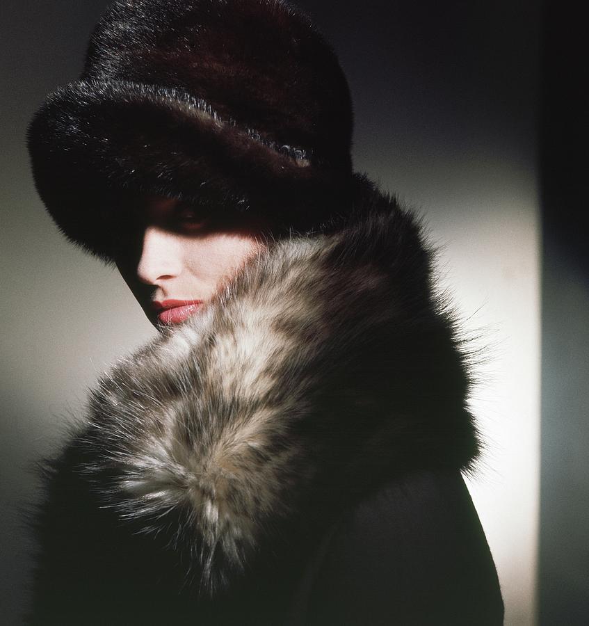 Model Wearing Fur Collar And Hat Photograph by Horst P. Horst