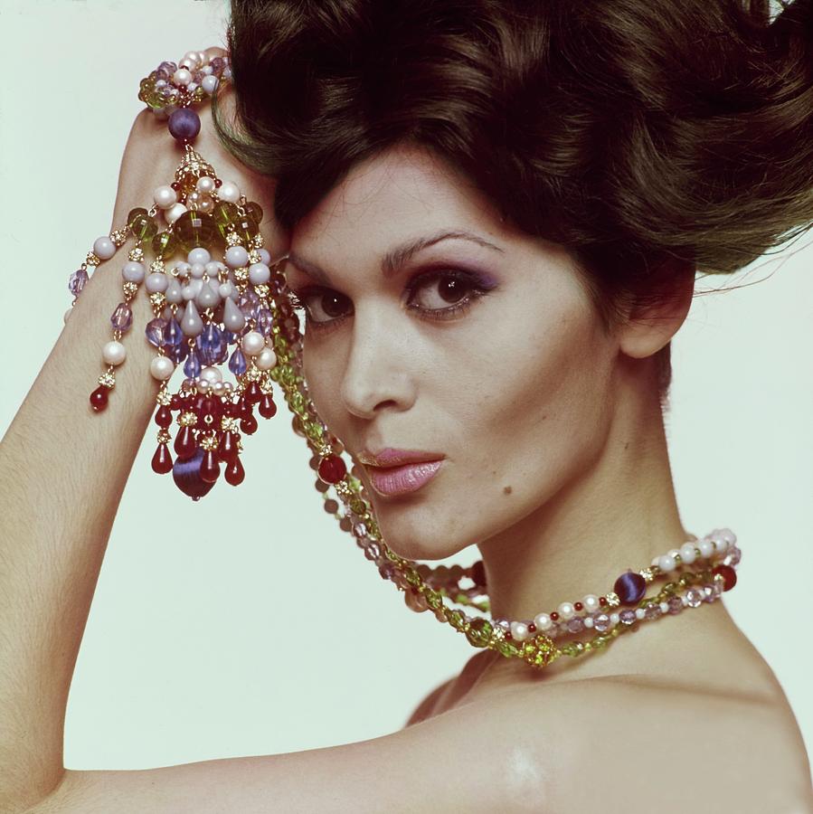 Jewelry Photograph - Model Wearing Necklace By Brania by Bert Stern