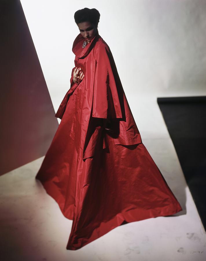 Model Wearing Red Coat By Elizabeth Arden Photograph by Horst P. Horst