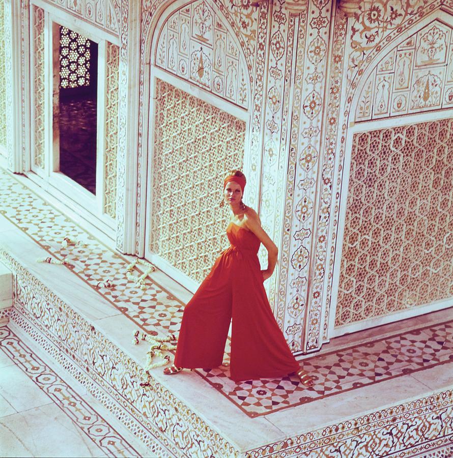 Model Wearing Red Pyjamas At The Tomb Photograph by Henry Clarke