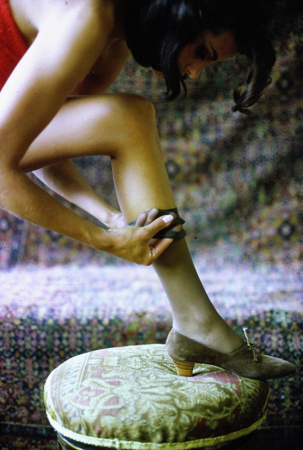 Model Wearing Stockings And Calfskin Shoes Photograph by Art Kane