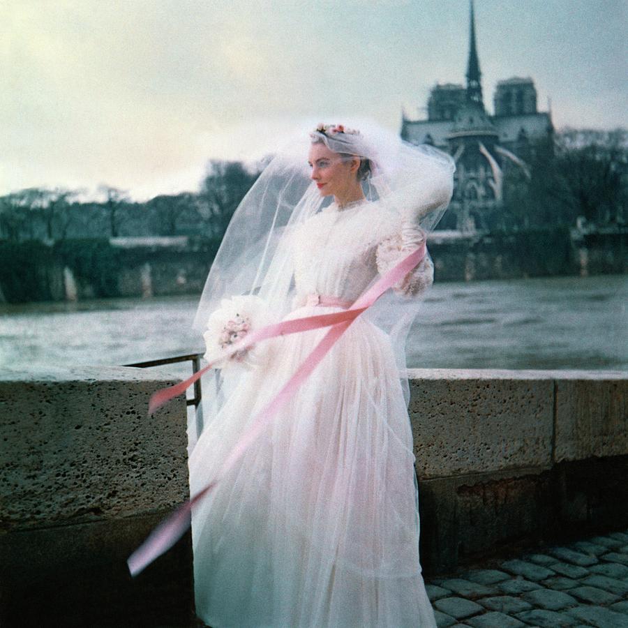 Model Wearing Wedding Dress In France Photograph by Karen Radkai