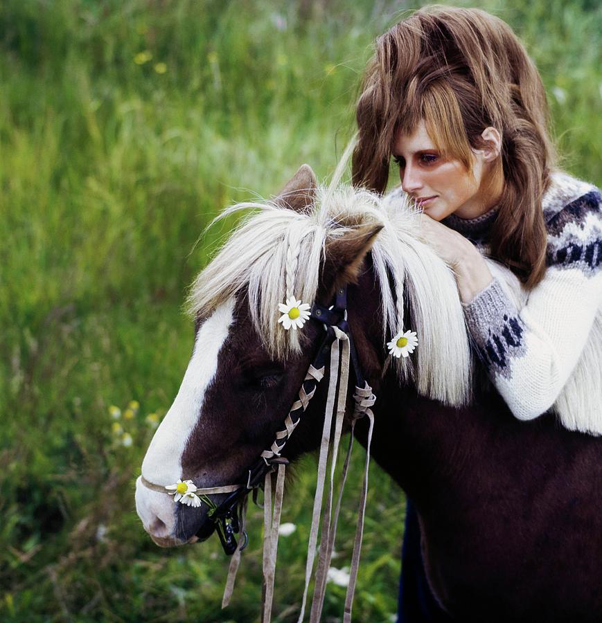 Model With A Pony In Iceland Photograph by John Cowan
