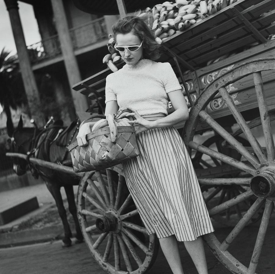 Model With Basket Of Bananas Photograph by Toni Frissell