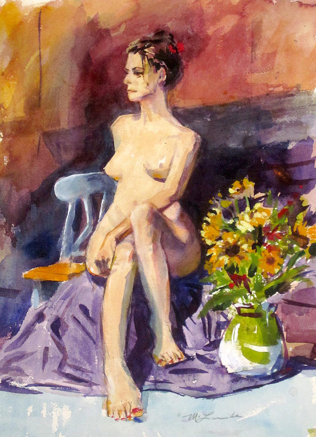 Model with Flowers Painting by Mark Lunde