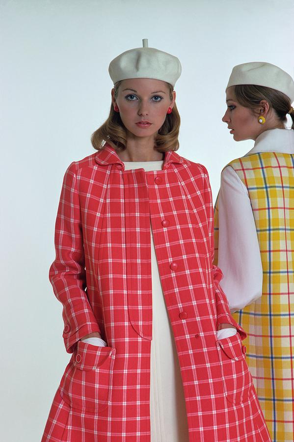 Models Wearing Checked Ungaro Parallele Coats Photograph by William Connors