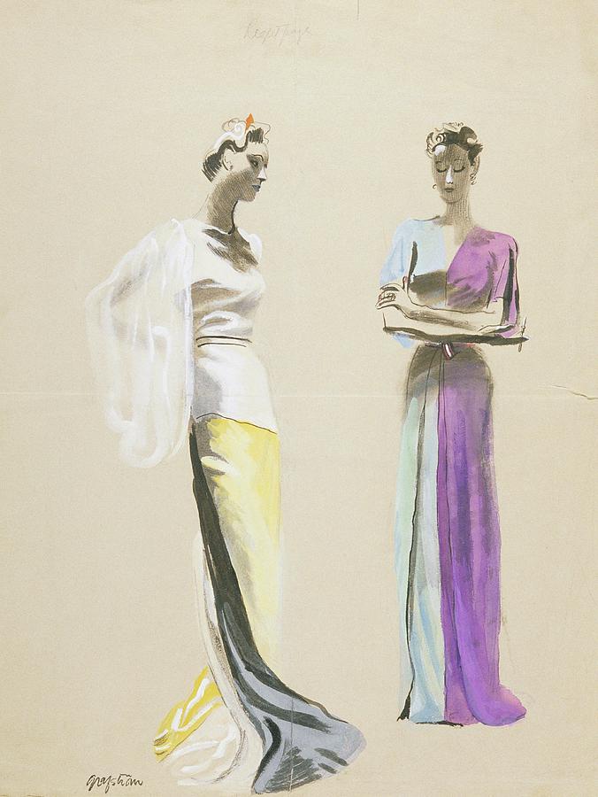 Models Wearing Satin Evening Gowns Digital Art by R.S. Grafstrom