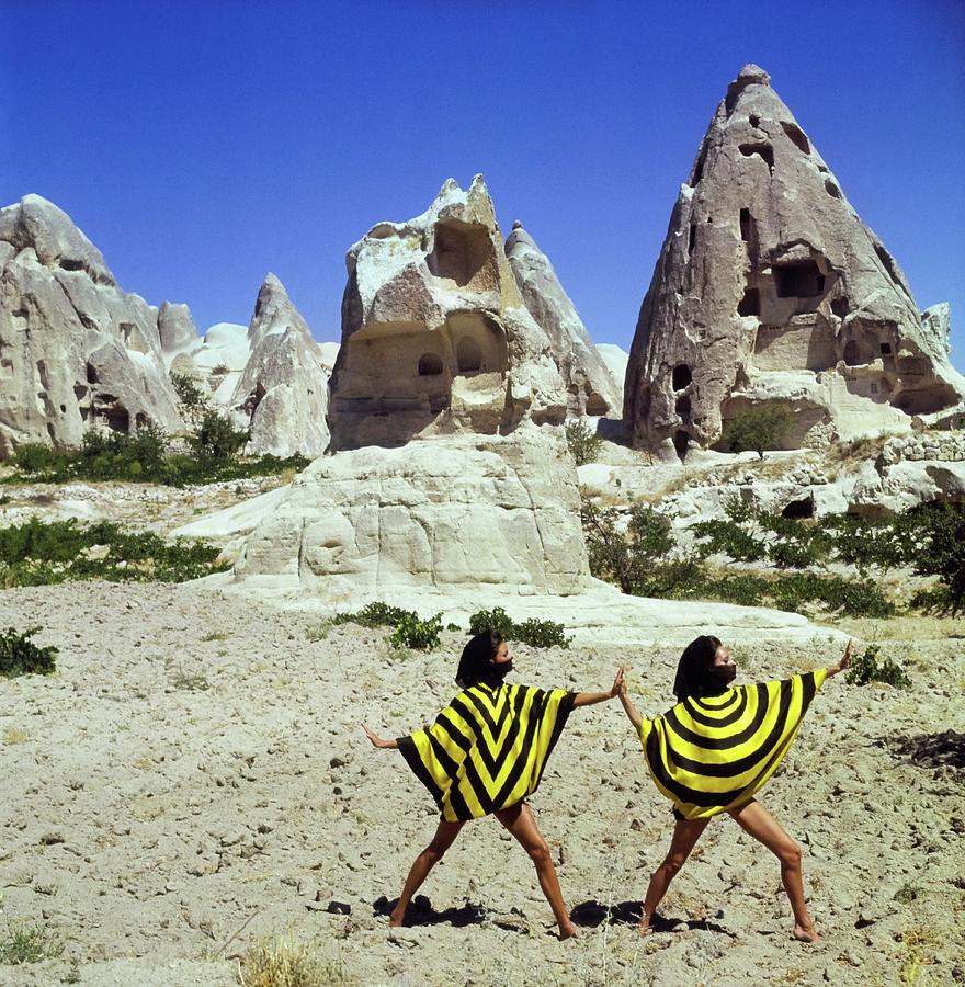 Models Wearing Striped Dresses By Caves Photograph by Henry Clarke