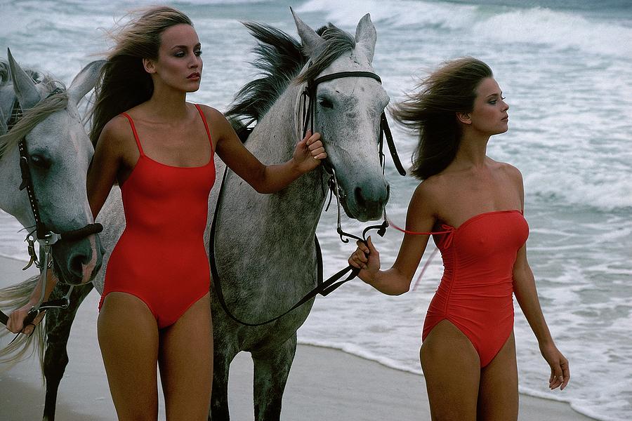 Models With Horses On A Beach Photograph by Stan Malinowski