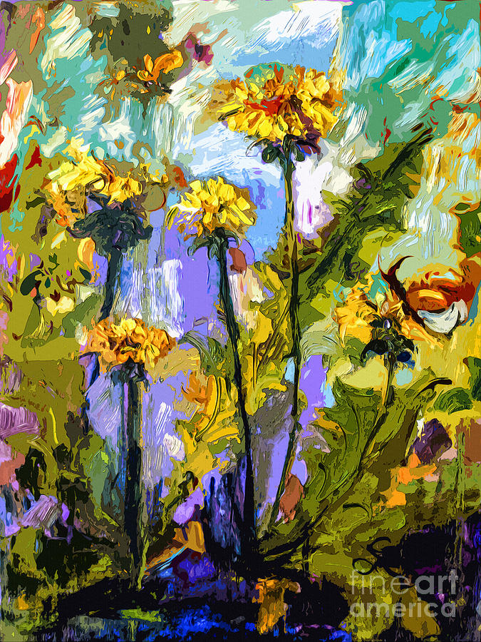 Modern Abstract Dandelion Flowers Painting by Ginette Callaway