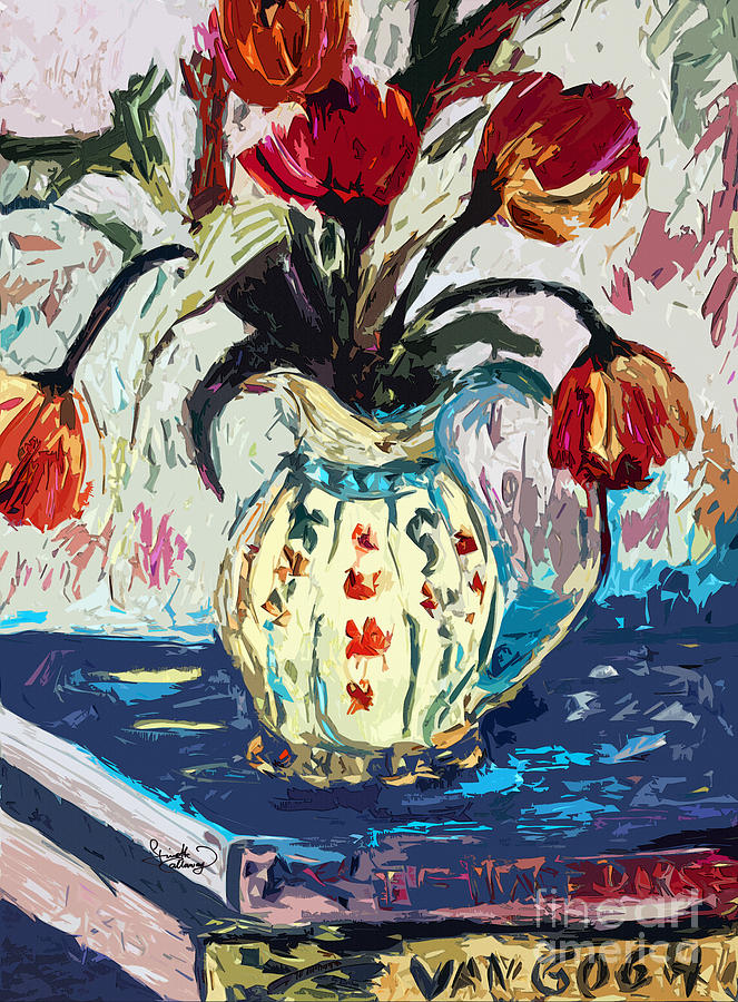 Modern Abstract Tulips Still Life Painting by Ginette Callaway