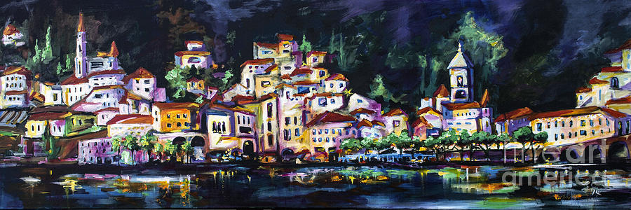 Modern Amalfi at Night Cityscape Panorama Painting by Ginette Callaway