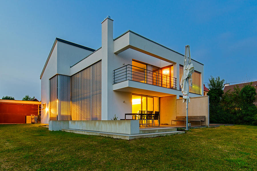 Modern Architecture House Home Illuminated at Twilight Photograph by Mlenny