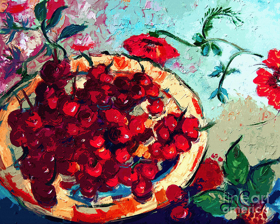 Modern Cherry Still Life Painting by Ginette Callaway