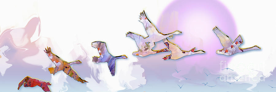 Modern Decorative Geese In Flight Painting by Ginette Callaway