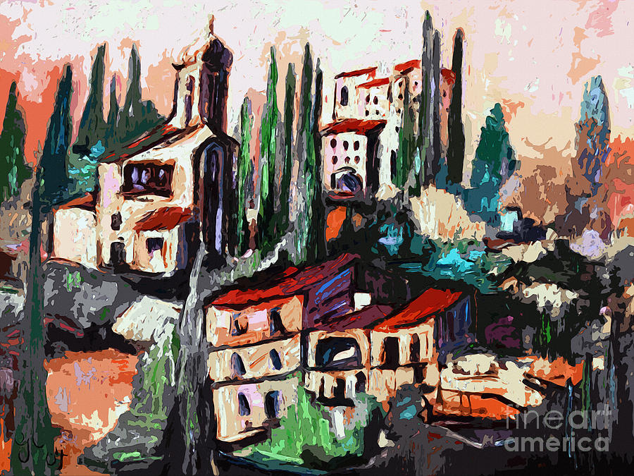 Modern Expressive Tuscan Village Art Painting by Ginette Callaway