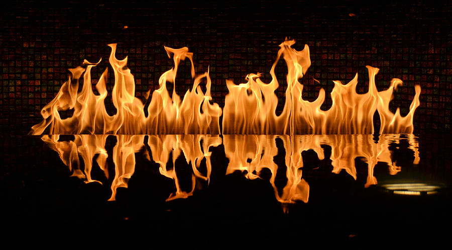 Modern Fireplace Fire Reflected in Water Feature No.5 Photograph by Shawn OBrien
