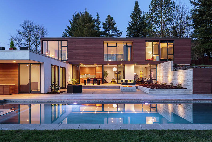 Modern Home Exterior Taken At Twilight Photograph by David Papazian