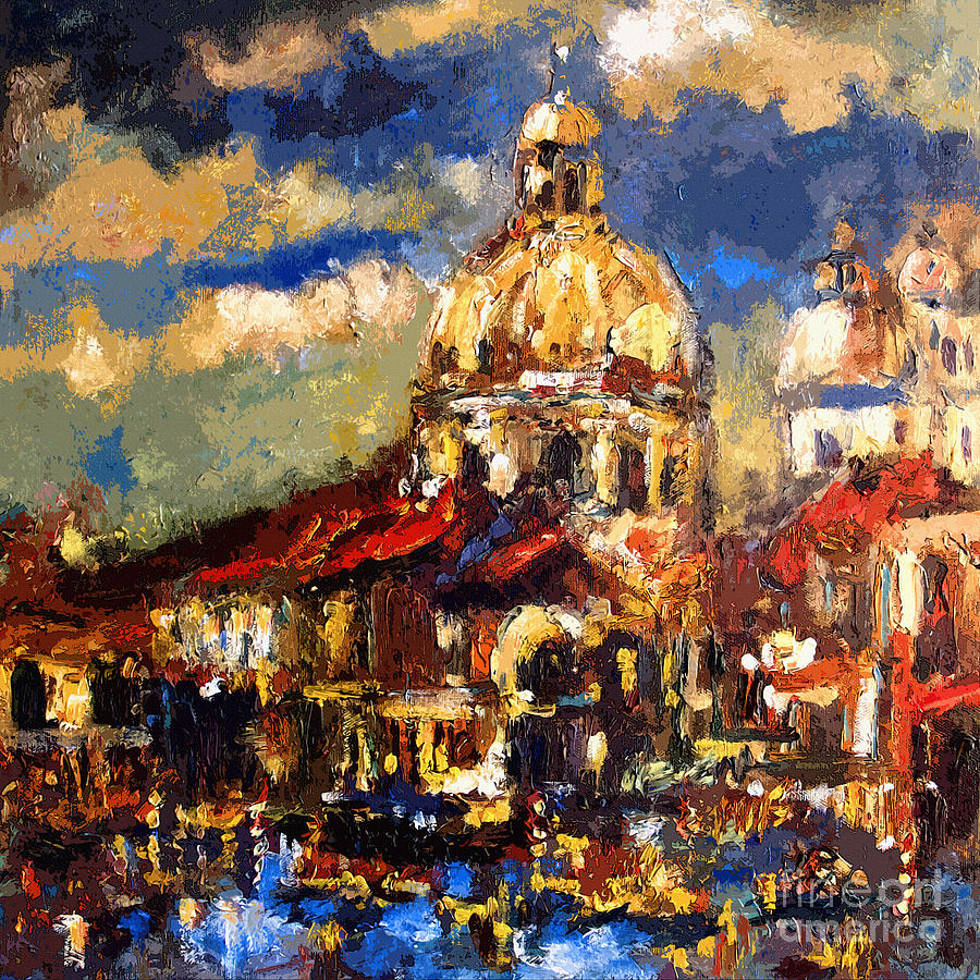 Modern Impressionist Venice Sparkling at Sunset  Painting by Ginette Callaway