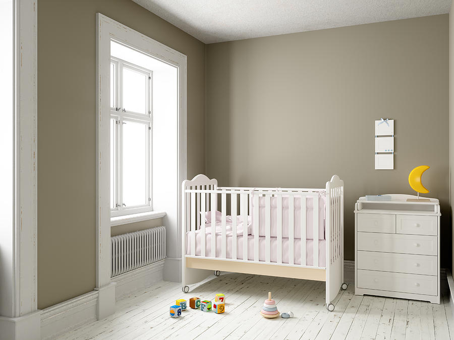 Modern nursery room with blank frame Photograph by Onurdongel
