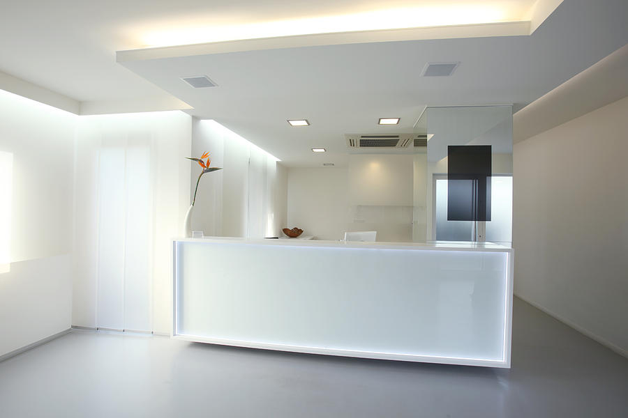 Modern reception desk in grey white color (XXXL) Photograph by Clu