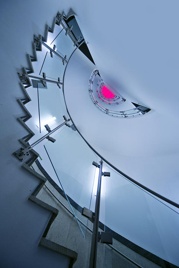 Modern staircase in blue and pink colour Photograph by Jaroslaw Blaminsky