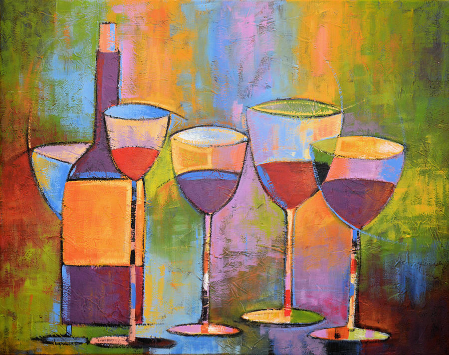 Modern Wine Art ... Wine Party Painting by Amy Giacomelli