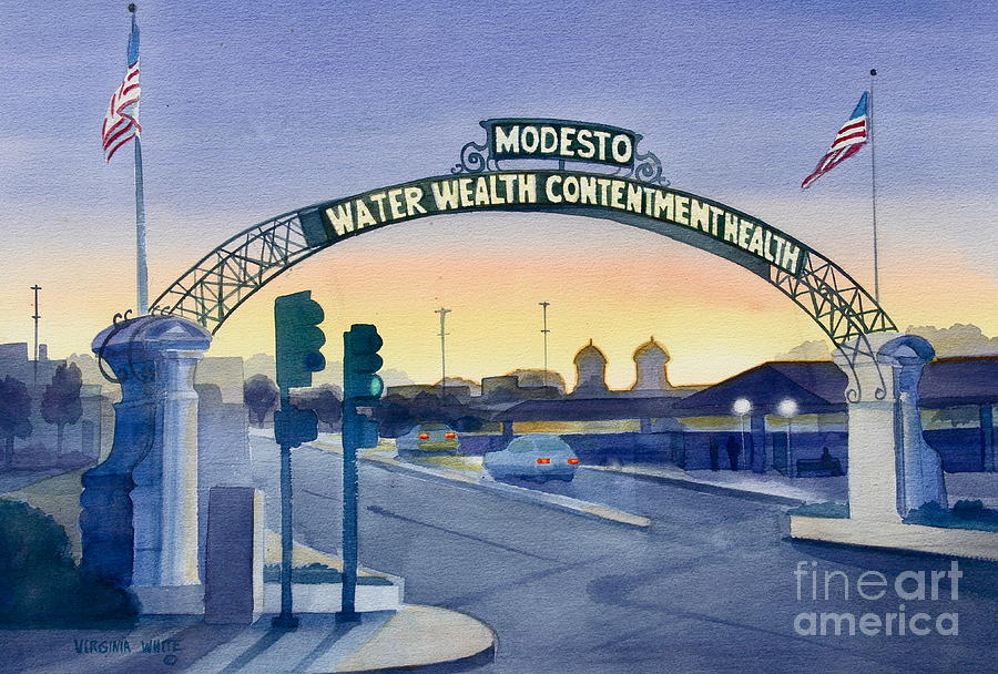 Sunset Painting - Modesto Arch at Sunset by Virginia White