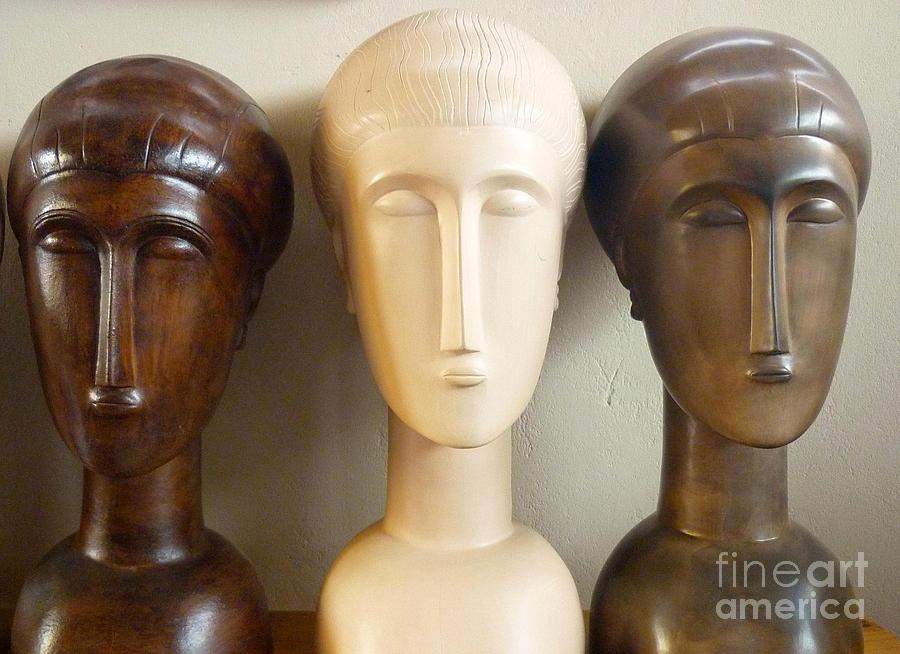 Modigliani style ceramic heads Sculpture by Ronald Osborne