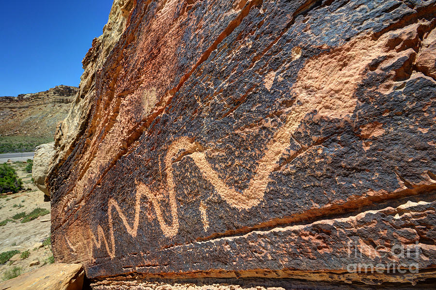 Snake Photograph - Molen Reef Snake Petroglyph - Utah by Gary Whitton