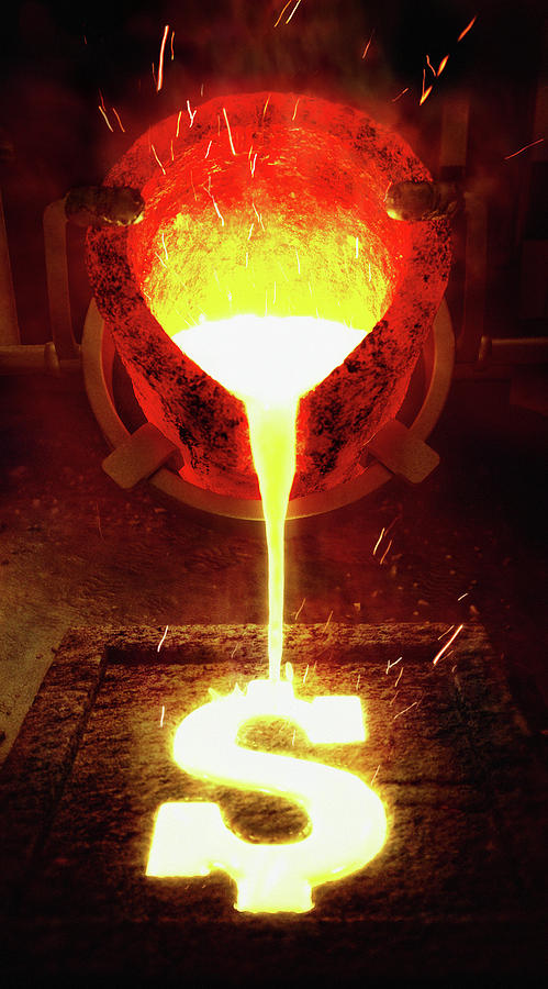 Molten Metal Pouring Into Dollar Sign Photograph by Ikon Ikon Images