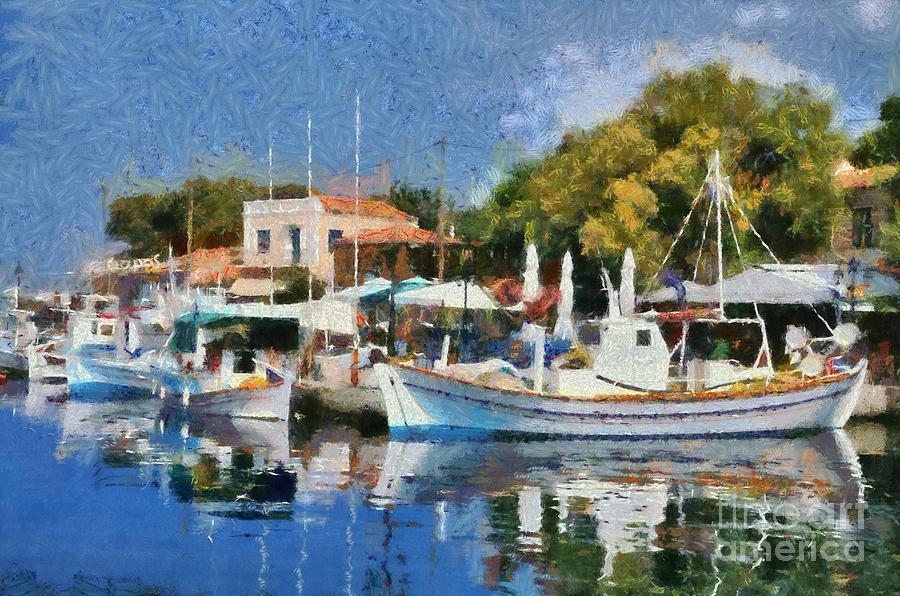 Molyvos port Painting by George Atsametakis