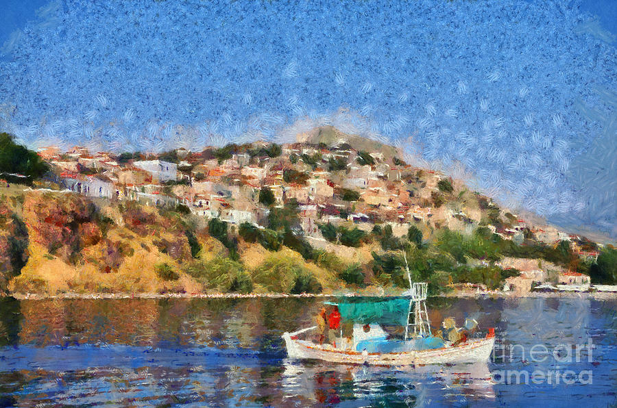 Molyvos town in Lesvos island Painting by George Atsametakis
