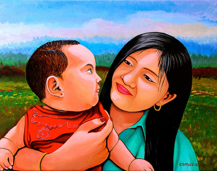 Mom and Babe Painting by Cyril Maza