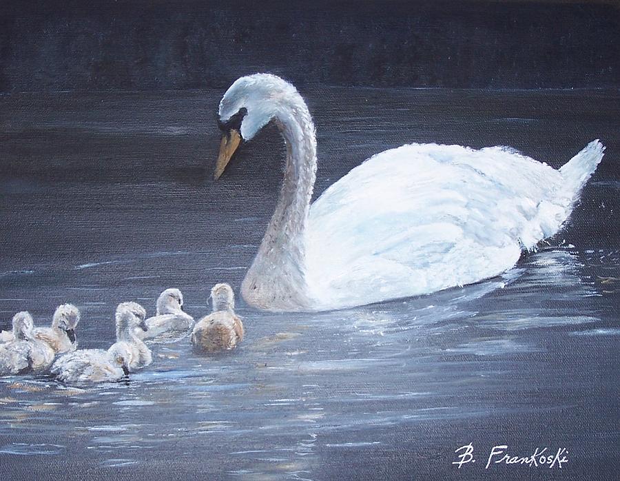 Waterfowl Painting - Mom and Babies by Bertha Frankoski