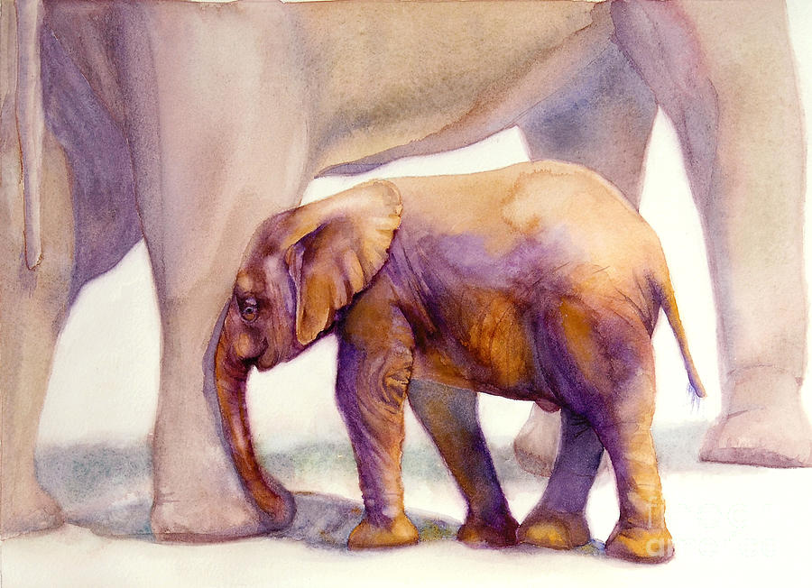 Elephant Painting - Mom and Baby Boy Elephants by Bonnie Rinier